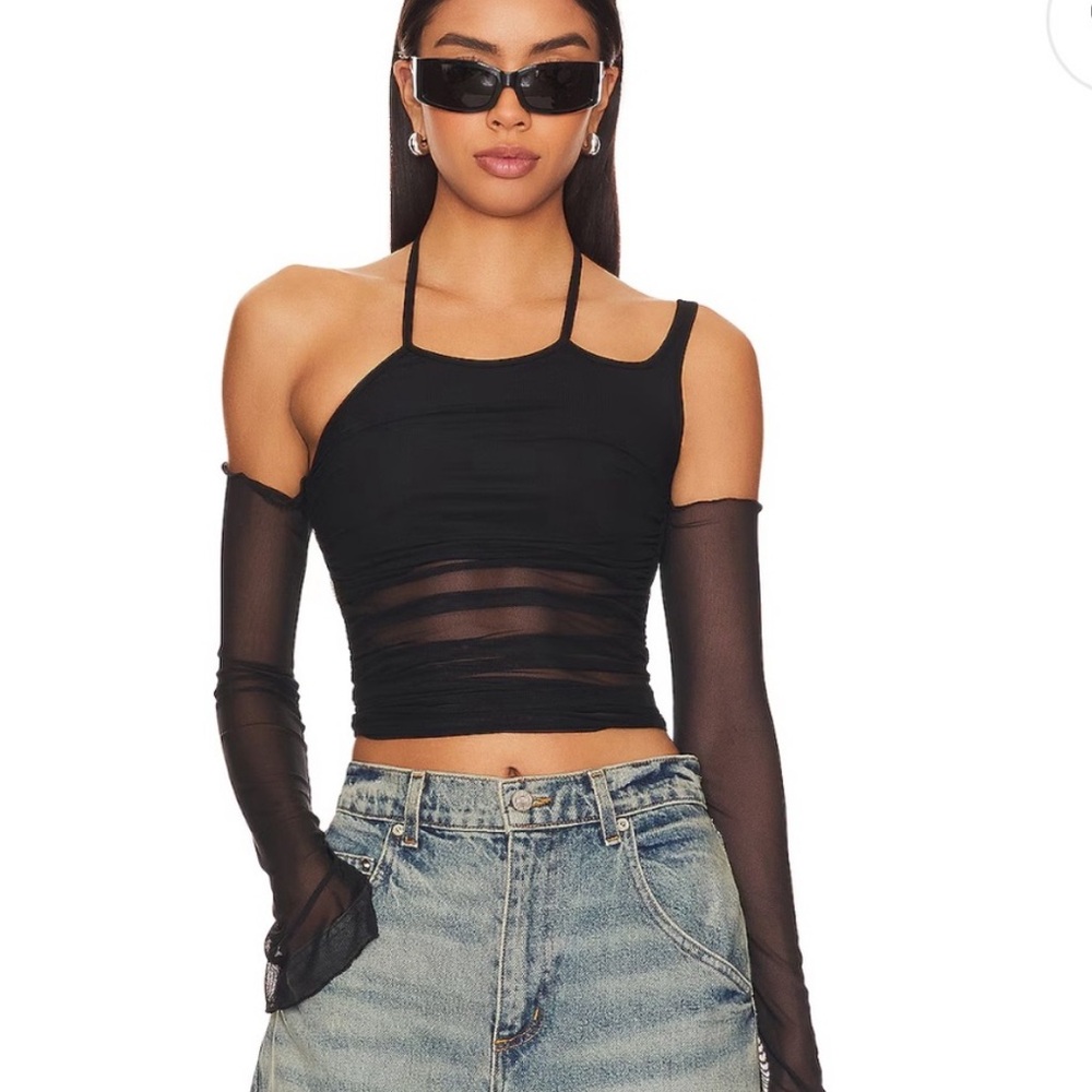 Superdown Black Mesh Top